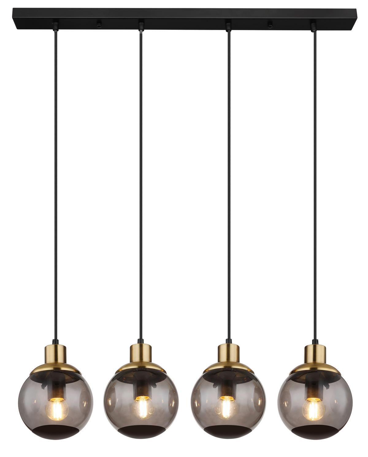 Hängeleuchte 15860-4h - Messingfarben/Schwarz, Design, Glas/Kunststoff (75/15/110cm) - Globo