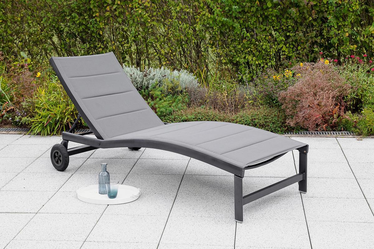 Sonnenliege San Marino Metall/ Textil Verstellbar Mit Räder - Graphitfarben/Grau, KONVENTIONELL, Textil/Metall (70/37,5/207cm) - Gardenson