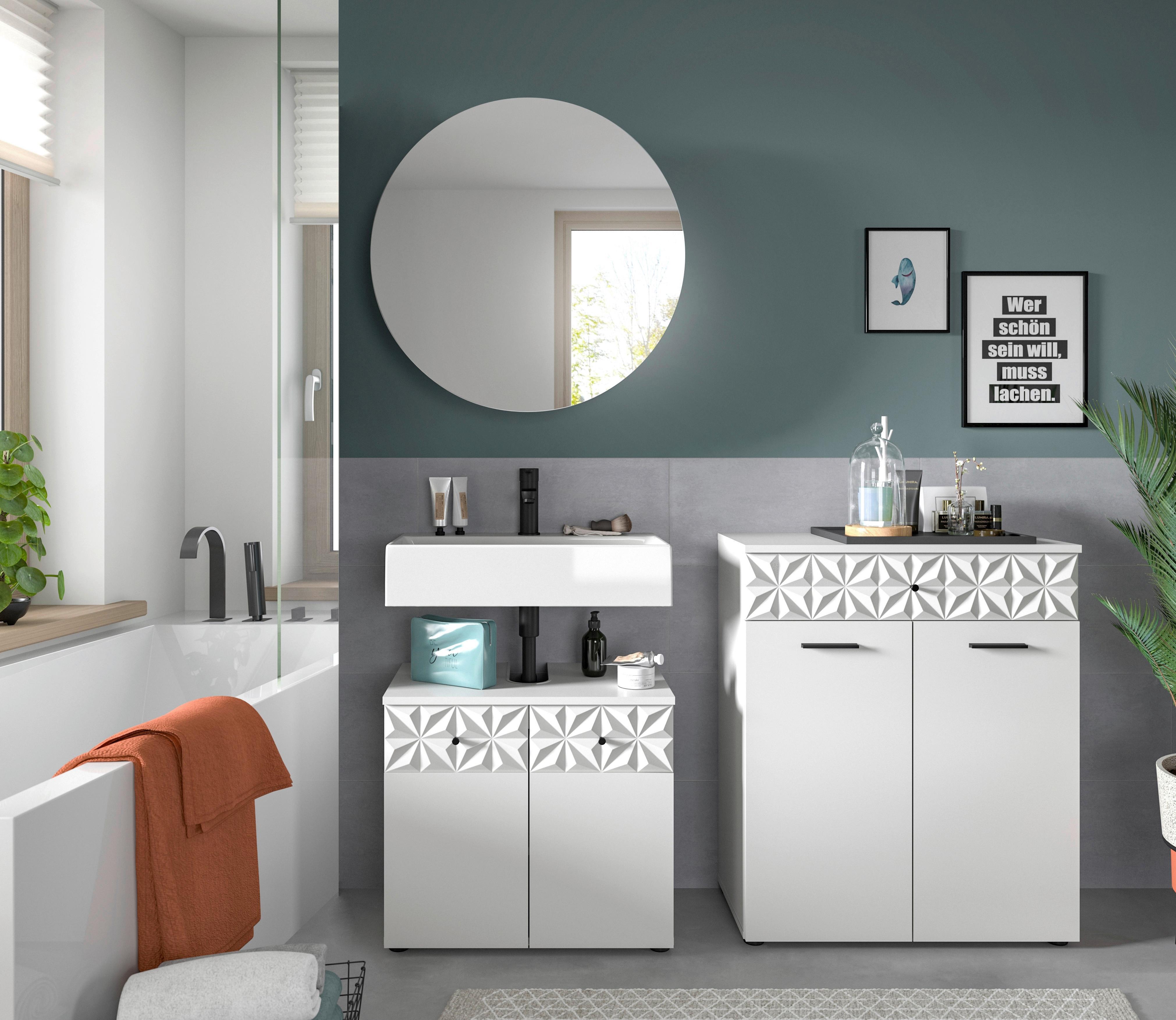 Badezimmer Prisma Weiß B: 130 cm - Schwarz/Weiß, MODERN, Glas/Holzwerkstoff (130cm) - MID.YOU