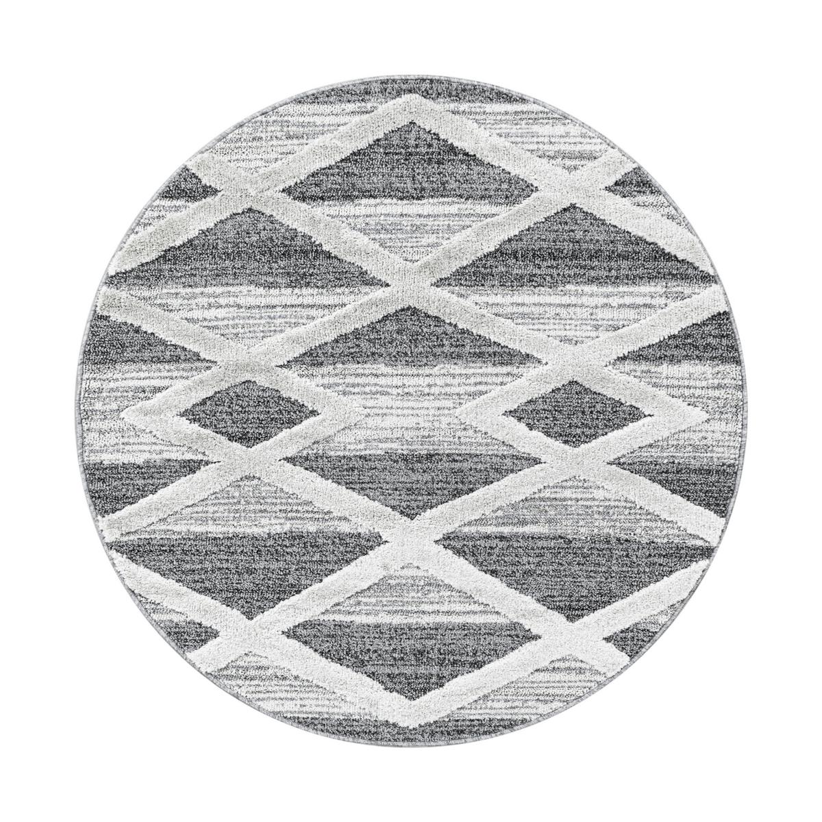 Webteppich Grau/Weiß Pisa Rund Ø 120 cm - Grau, KONVENTIONELL, Textil (120cm)