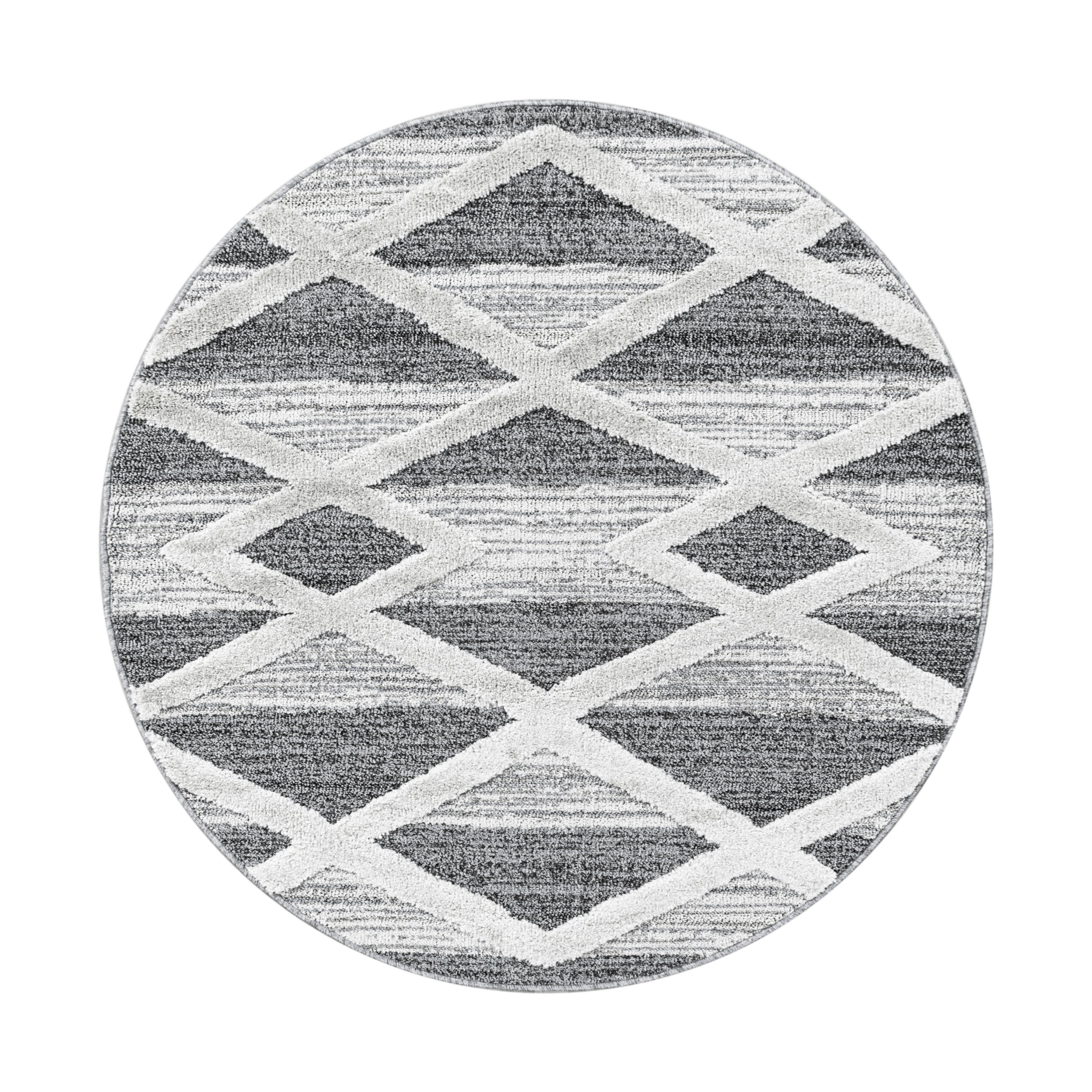 Webteppich Grau/Weiß Pisa Rund Ø 120 cm