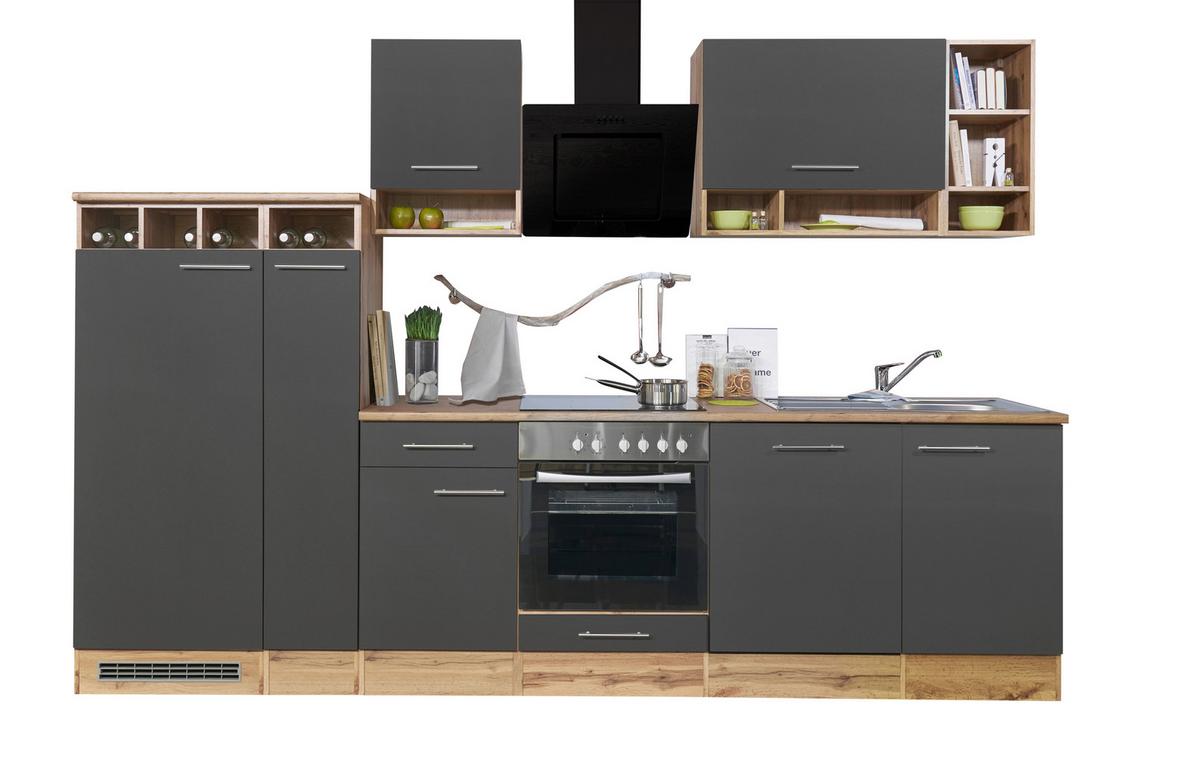Küchenzeile ohne Geräte B: 310 cm Grau/Wildeiche Dekor - Wildeiche/Grau, Basics, Holzwerkstoff (310cm) - Respekta