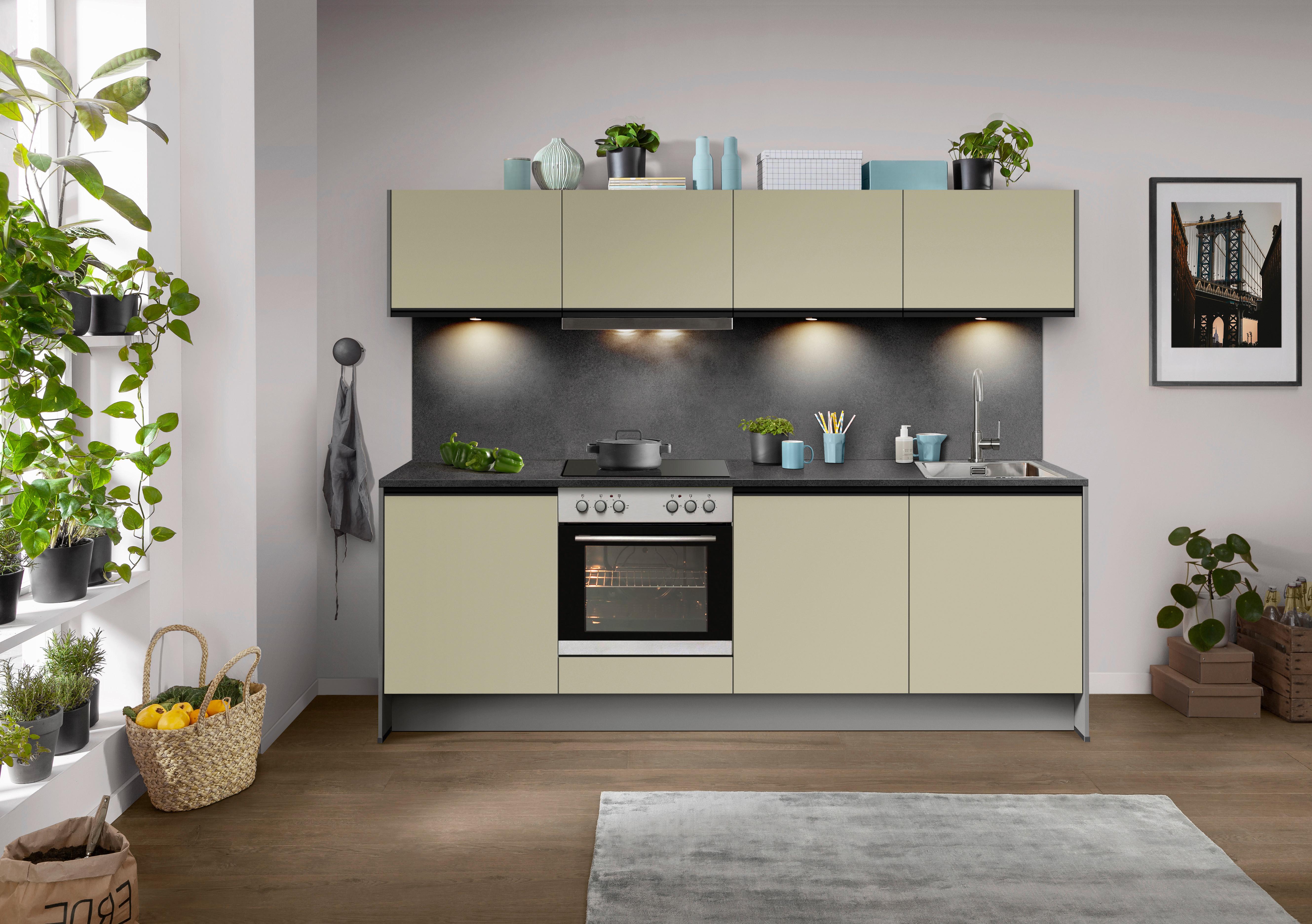 Küchenblock Ip 3150 - Schieferfarben/Hellgrün, Basics, Holzwerkstoff (243,7cm) - Impuls
