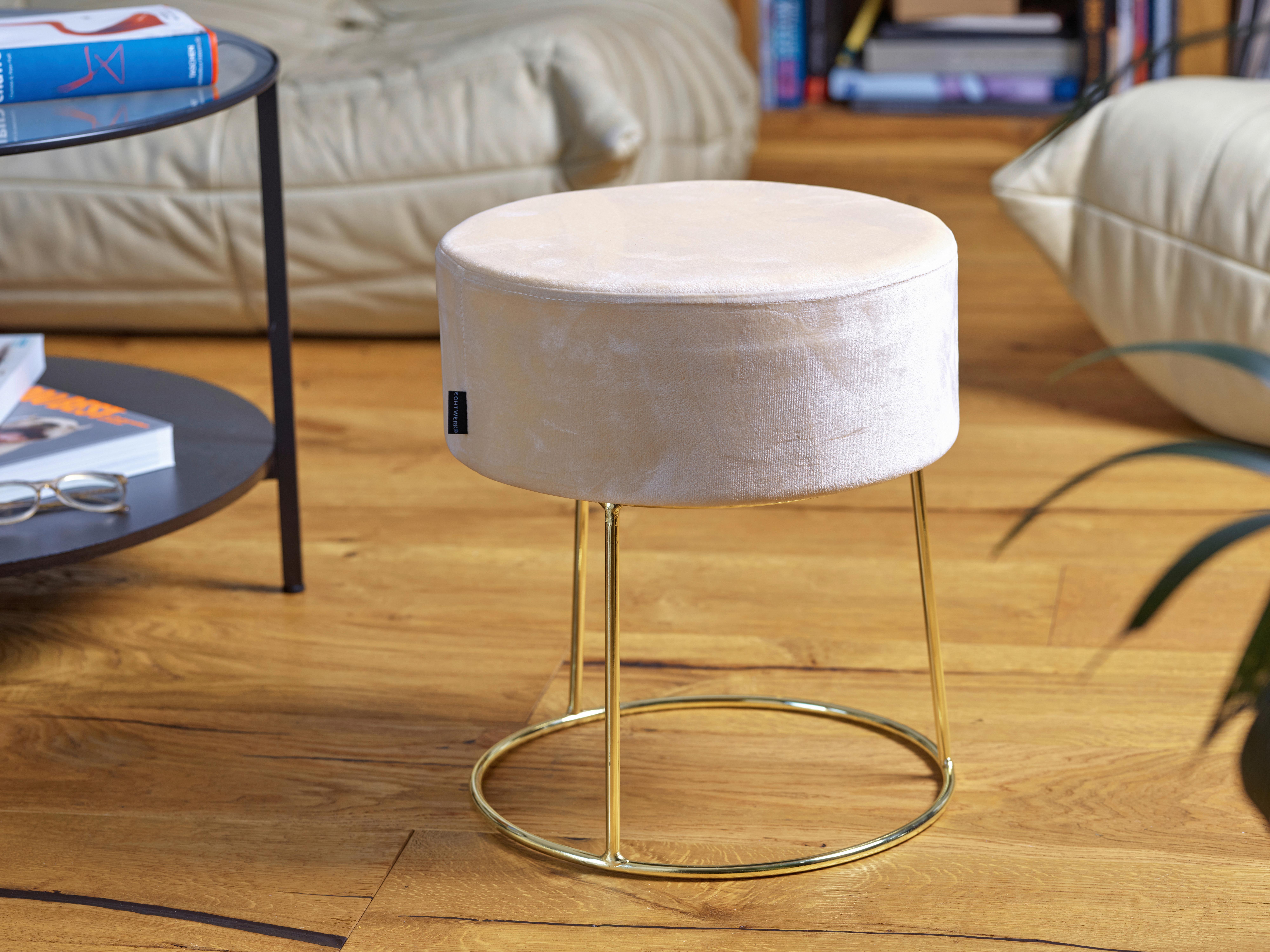Hocker Marilyn Samt Creme Sitz Gepolstert H: 40,5 Cm - Goldfarben/Creme, Design, Textil (35,5/40,5/35,5cm) - Echtwerk