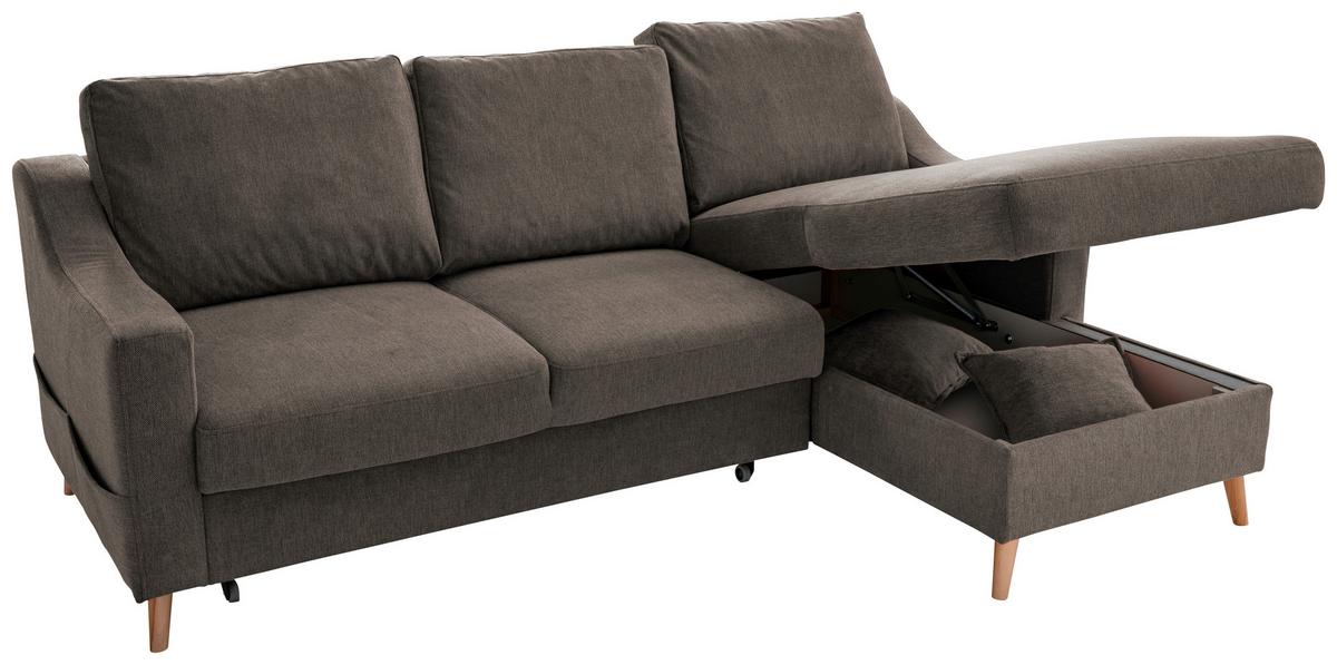 Ecksofa mit Schlaffunktion Valentina mit Kissen Braun - Braun/Naturfarben, KONVENTIONELL, Textil (228/150cm) - P & B