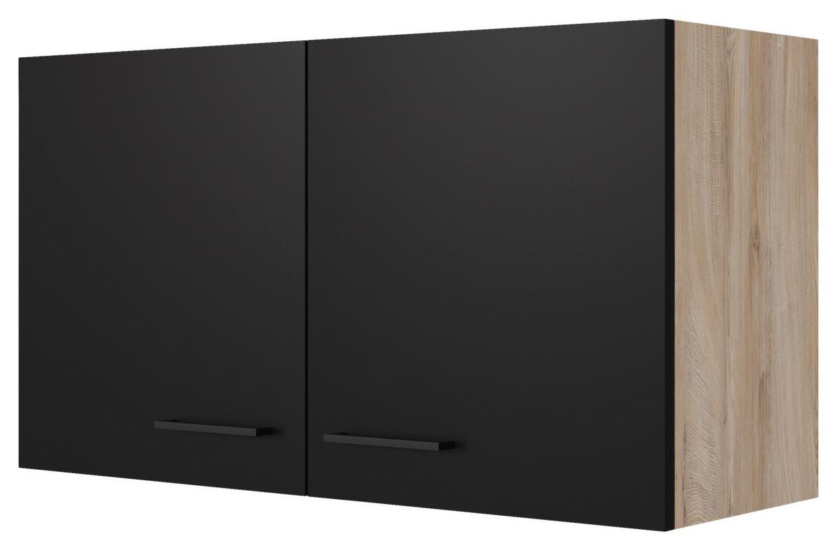 Küchenoberschrank Capri 100 Cm Eiche/schwarz 2 Türen - Eichefarben/Schwarz, KONVENTIONELL, Holzwerkstoff (100/54,8/32cm) - FlexWell