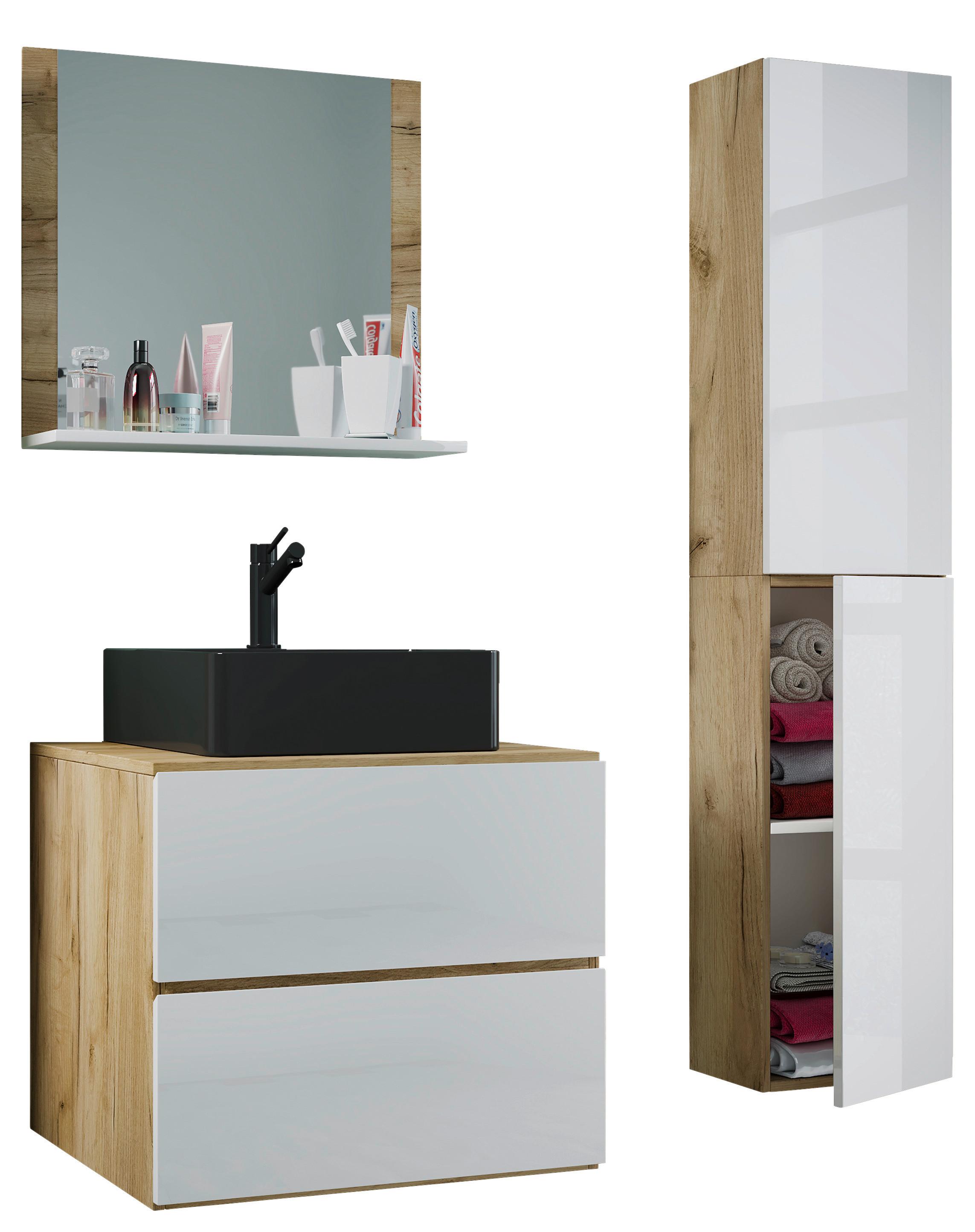 Badezimmer Lendas Bl L - Honigeiche/Schwarz, MODERN, Glas/Keramik (94cm) - MID.YOU