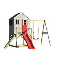 Spielhaus Elefant Naturfarben/Rot, B: 350 cm - Rot/Naturfarben, KONVENTIONELL, Holz (350/242/290cm)