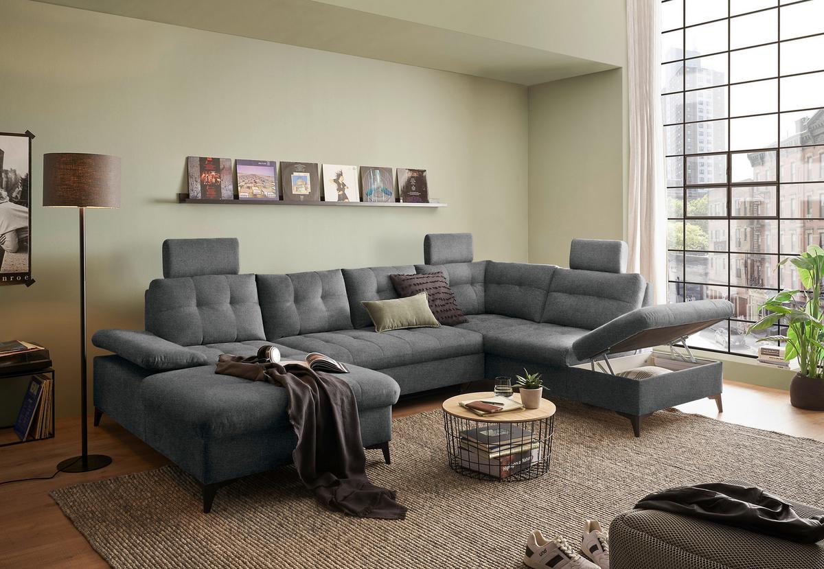 Wohnlandschaft Durban U Graphitfarben U:170/324/218 Cm - Schwarz/Graphitfarben, KONVENTIONELL, Textil (170/324/218cm) - MID.YOU