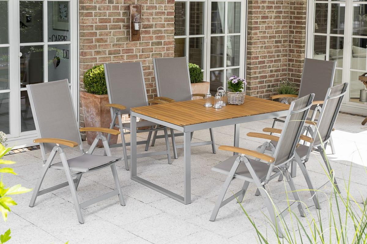 Gartengarnitur 7--teilig. Naxos Akazie/Aluminium - Silberfarben/Grau, ROMANTIK / LANDHAUS, Holz/Textil - Gardenson