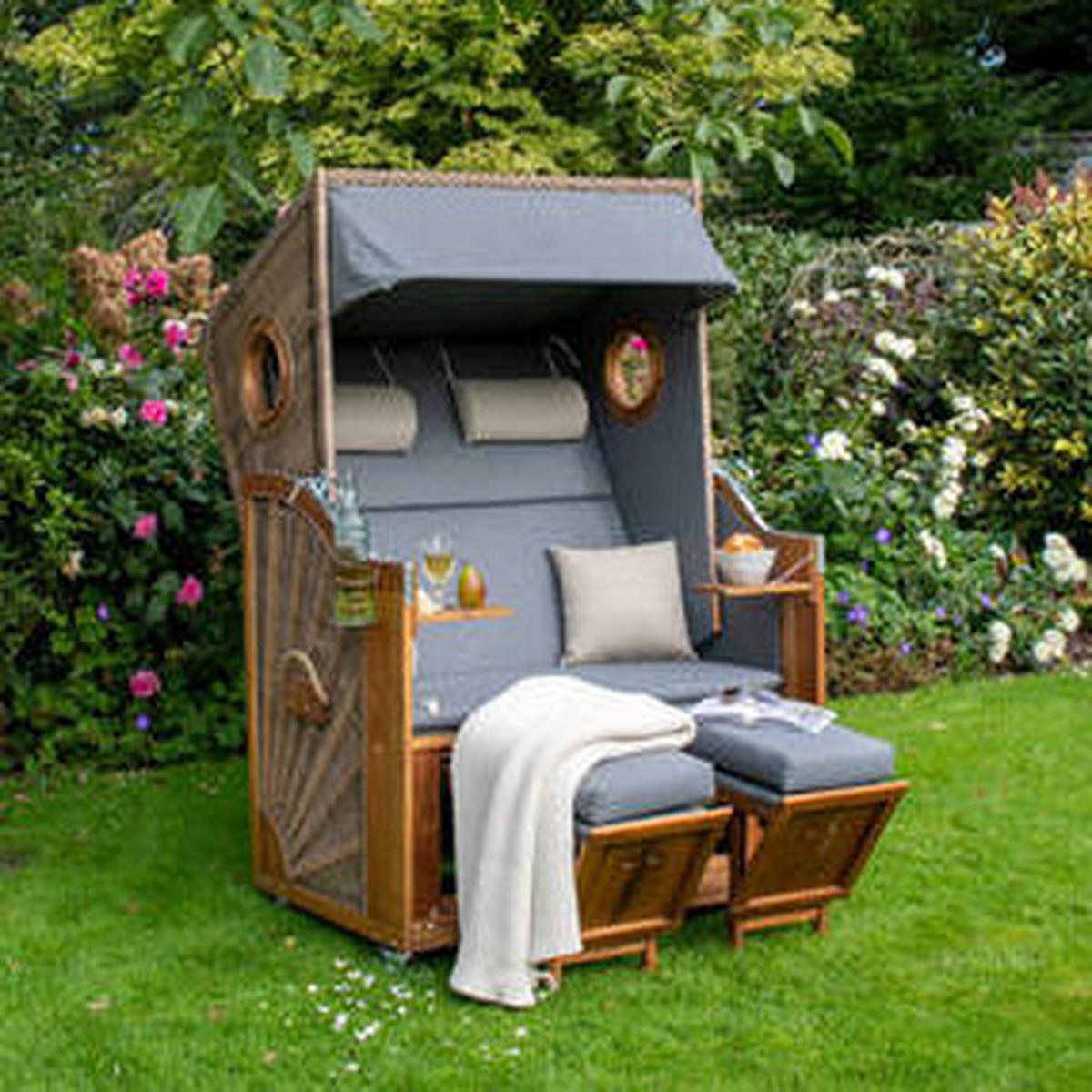 Strandkorb Trend 45 Pe Walnut Des. 751 - Beige/Grau, Basics, Holz/Textil (120/155/80cm)