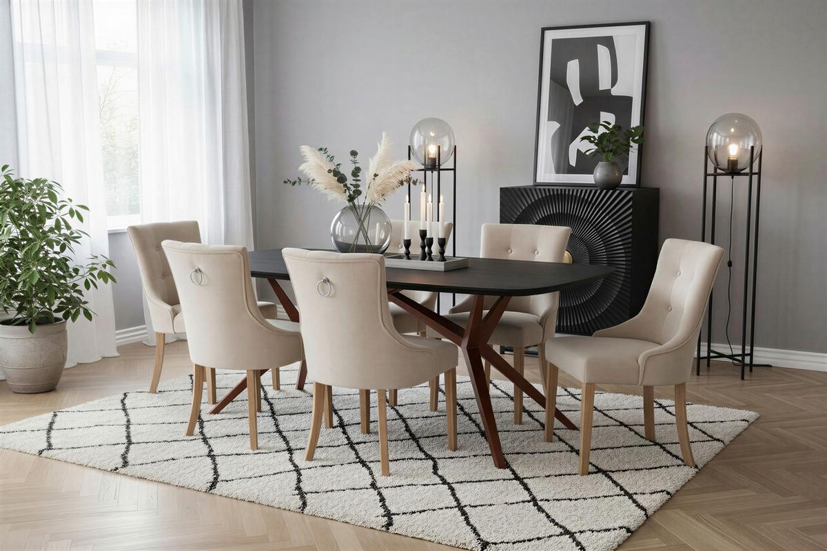 STUHL-SET Creme/Naturfarben 2-teilig - Creme/Naturfarben, MODERN, Holz/Textil (56/91/63cm) - MID.YOU