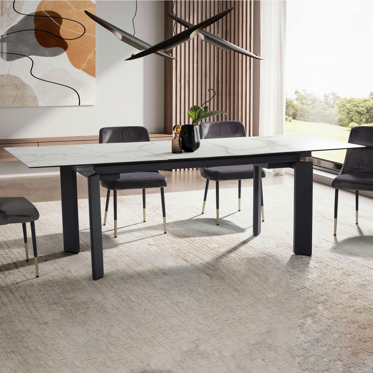 Esstisch Weiß/Schwarz - Schwarz/Weiß, Design, Keramik/Metall (180/95/77cm) - MID.YOU