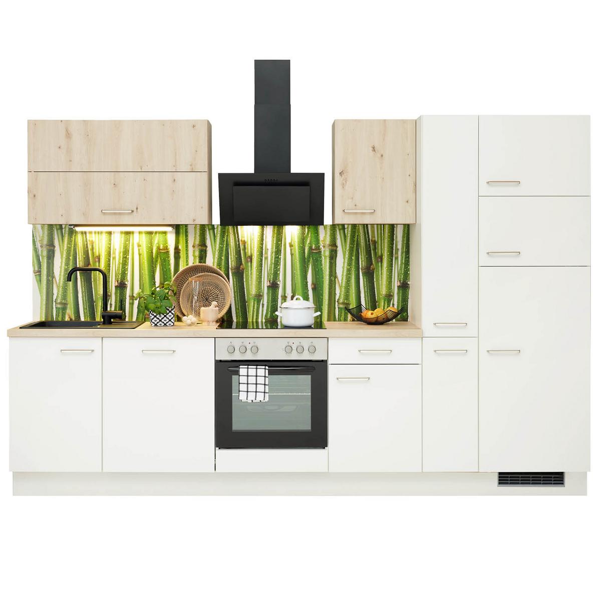 Küchenzeile Ip1200 ohne Geräte 310 cm Weiß/Eiche Dekor - Eichefarben/Weiß, Basics, Holzwerkstoff (310cm)