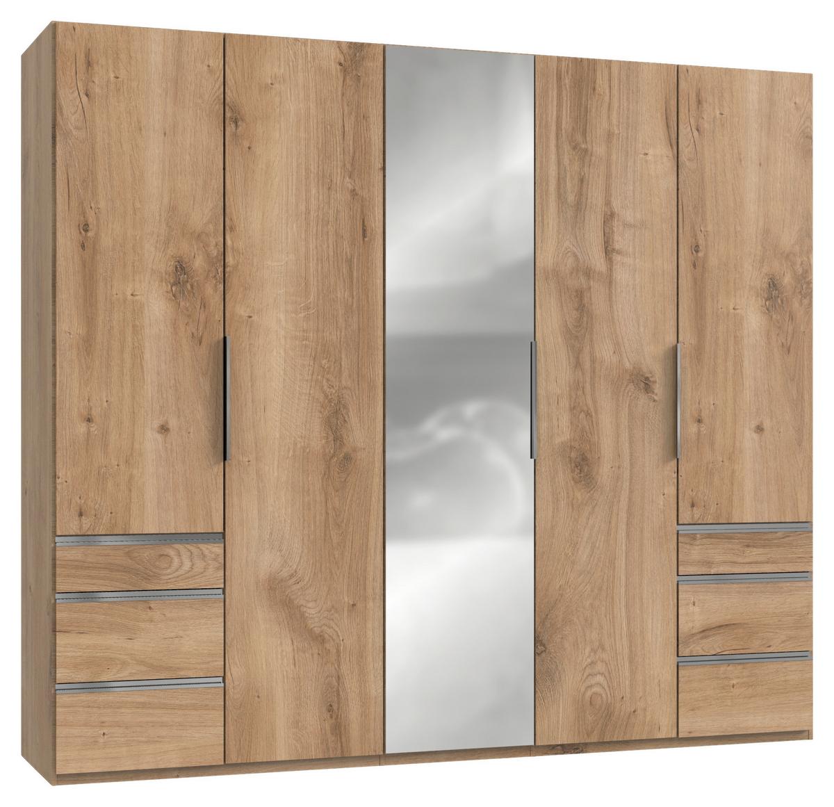 Drehtürenschrank Mit Spiegel + Laden 250cm Level 36a, Eiche - Plankeneiche/Eichefarben, MODERN, Glas/Holzwerkstoff (250/216/58cm) - MID.YOU