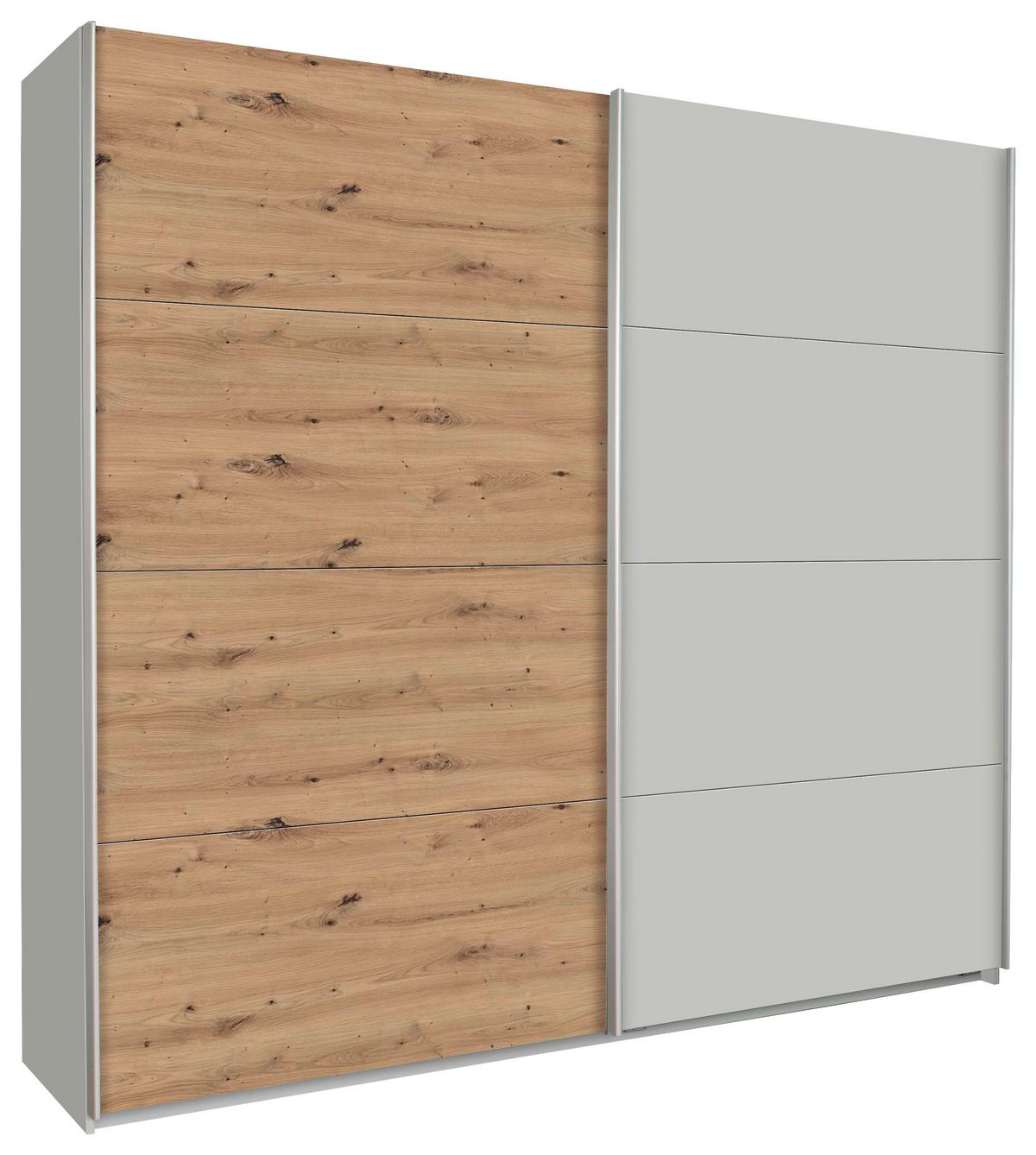 Skriňa s posuvnými dverami Feldkirch 8, 226/210 cm - sivá/farba duba, Modern, kov/kompozitné drevo (226/210/62cm)