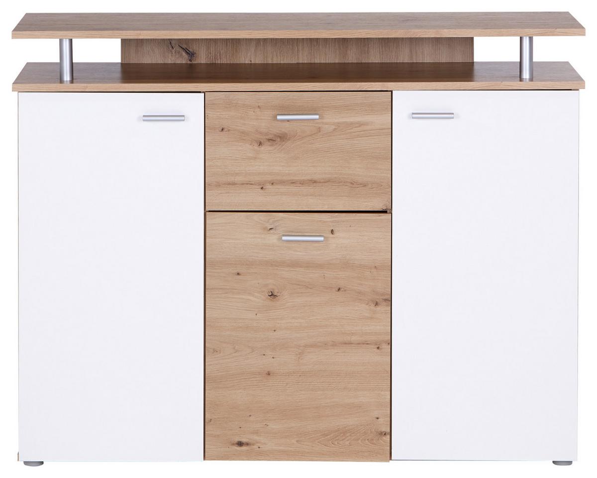 Kommode 117cm Leon, Weiß Leon - Eiche Artisan/Weiß, MODERN, Holzwerkstoff (117/92,3/38cm)