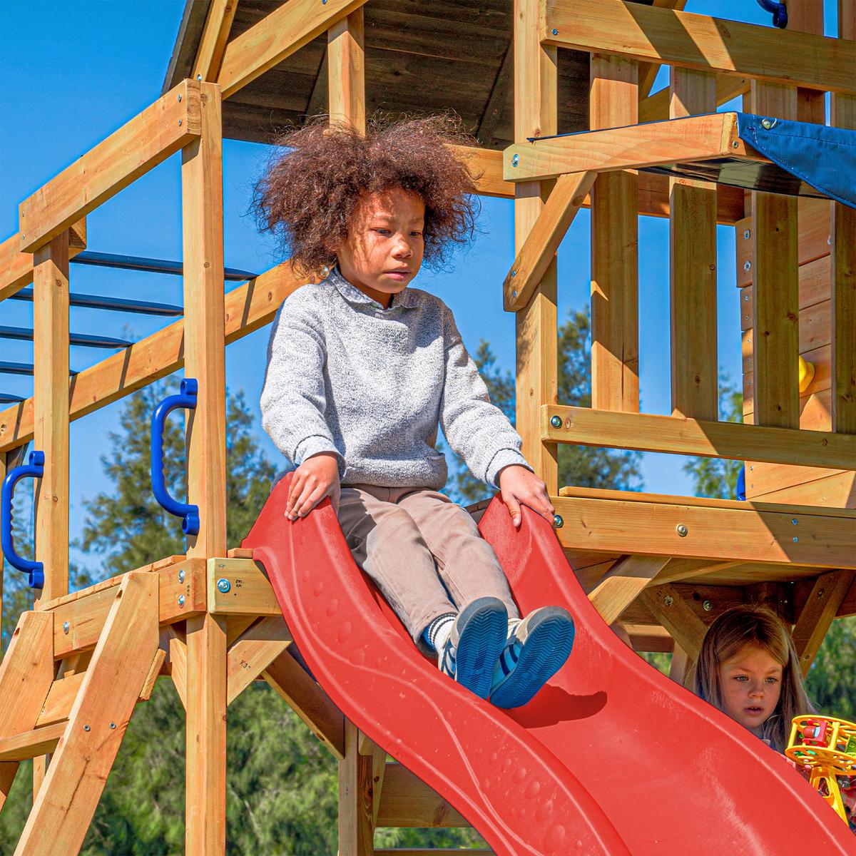 Spielturm mit Rutsche Rot - Anthrazit/Rot, Basics, Holz/Kunststoff (482/500/338cm) - Ambia Garden