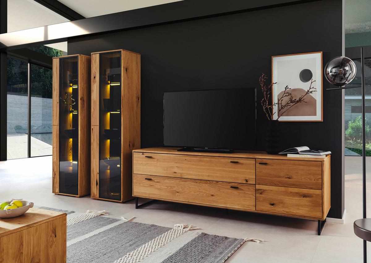 Wohnwand Arezzo Wildeiche B: 333 cm - Wildeiche/Anthrazit, Design, Glas/Holz (333/190/50cm) - MID.YOU