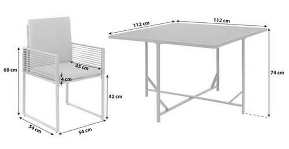 Gartengarnitur 5-Tlg. Rhodos Metall/Kunststoff/Textil/Glas - Grau, MODERN, Glas/Kunststoff (112/112/47cm) - Beldano