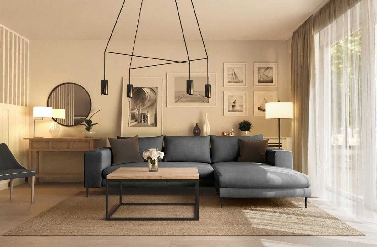 Eckschlafsofa Aurora Ii - Dunkelgrau/Schwarz, MODERN, Textil (295/170cm) - Trendmanufaktur