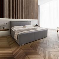 Posteľ boxspring s toperom, 200x200 cm, sivá - sivá/chrómová, Modern, kov/drevo (200/200cm) - Bessagi Home