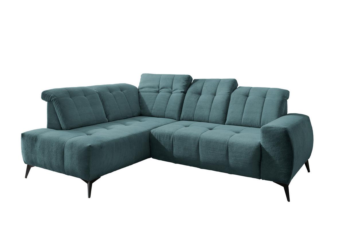 Ecksofa mit USB Anschluss Sano, Petrol, S: 200x261 cm - Petrol/Schwarz, MODERN, Textil (200/261cm) - Livetastic
