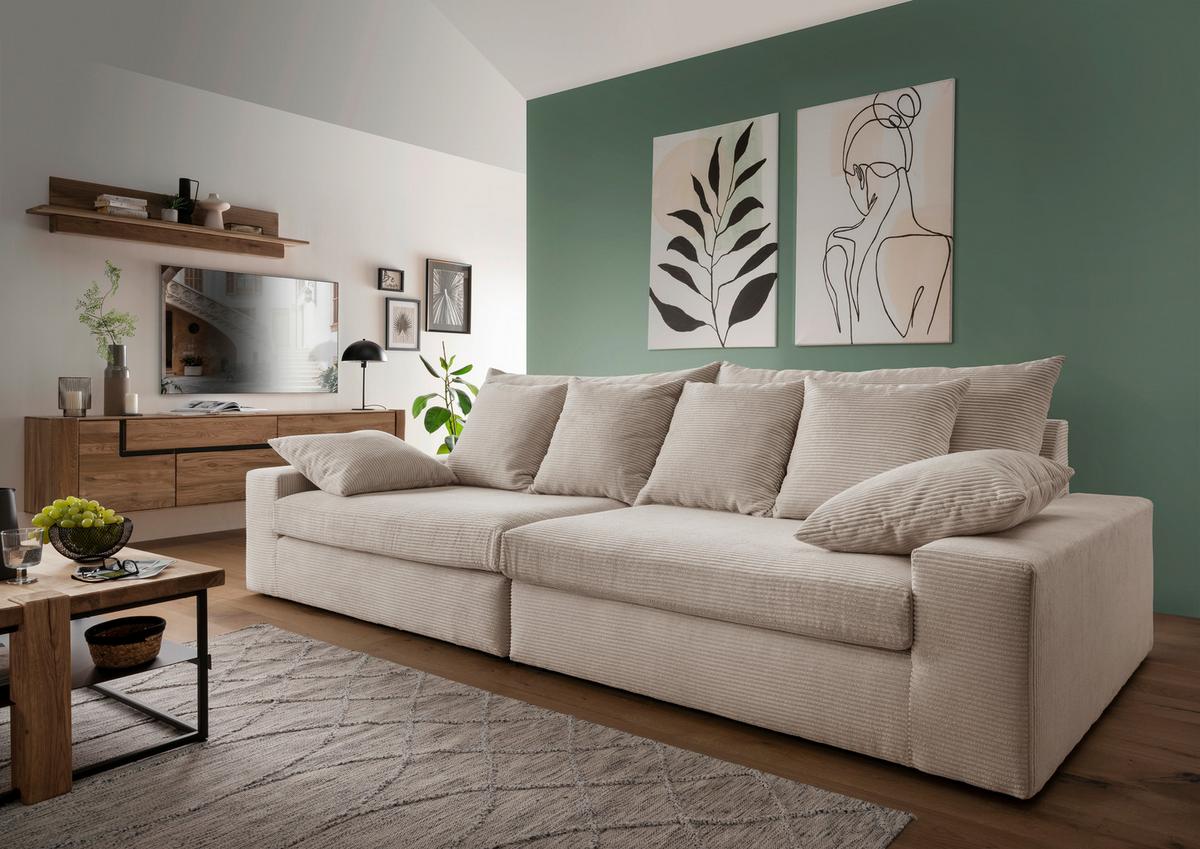 Viersitzer-sofa Avellino Beige B: 308 Cm - Beige/Schwarz, MODERN, Textil (308/80/140cm) - Livetastic