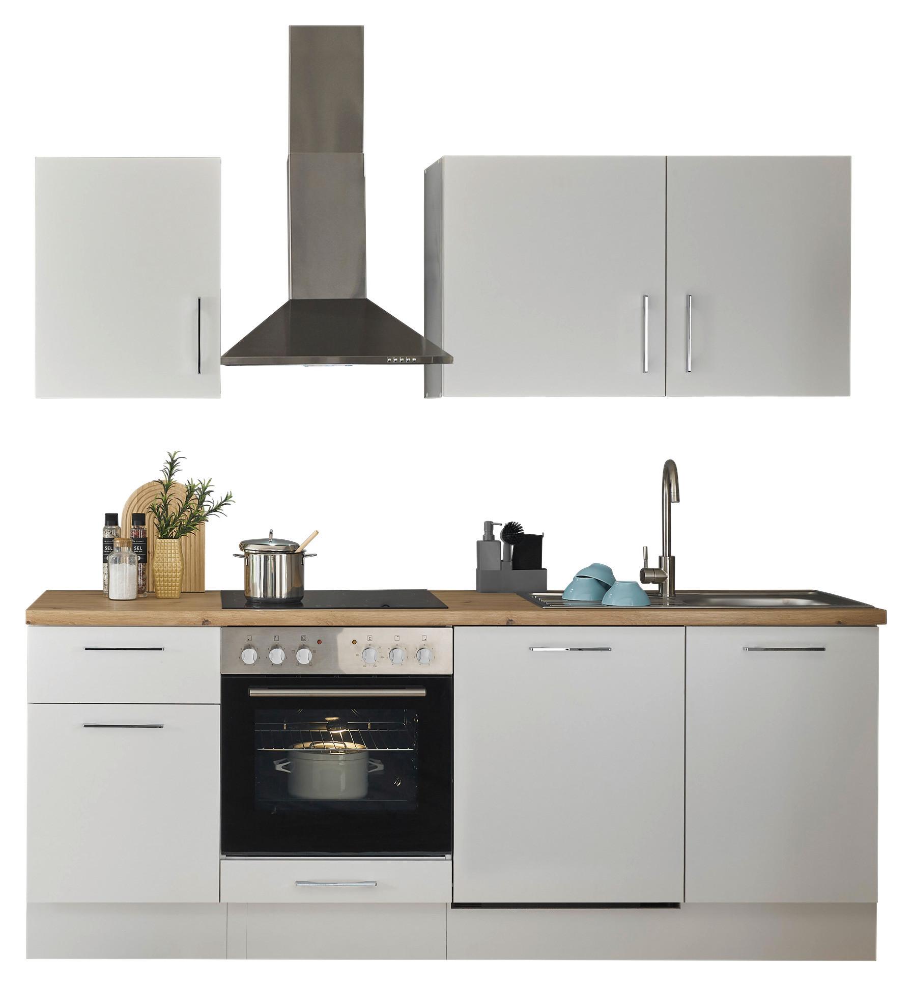 Kuchynský blok TURIN bez spotrebičov, šírka 220 cm - biela/chrómová, Trend, kov/kompozitné drevo (220cm) - MID.YOU