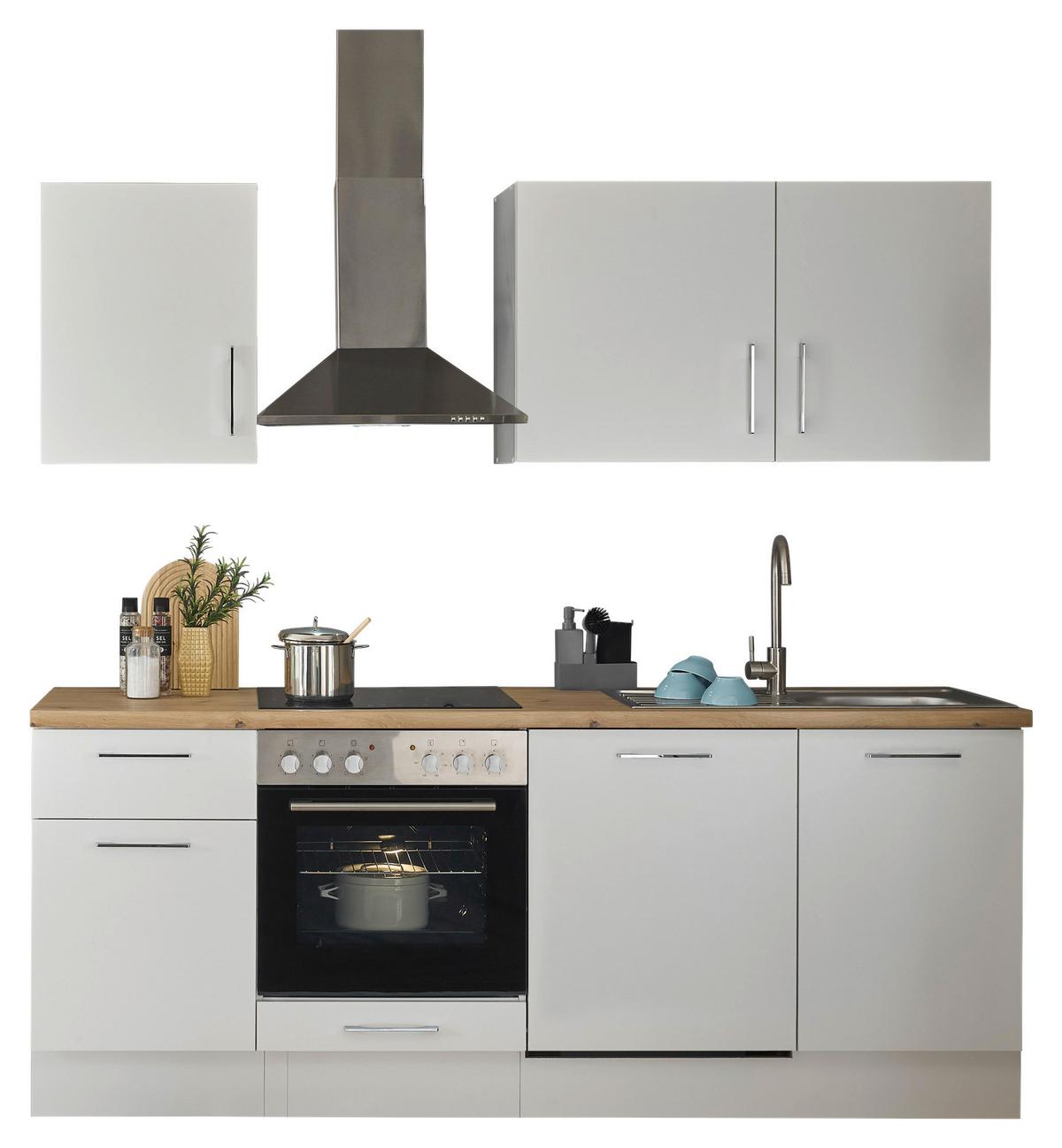 Kuchynský blok TURIN bez spotrebičov, šírka 220 cm - biela/chrómová, Trend, kov/kompozitné drevo (220cm) - MID.YOU