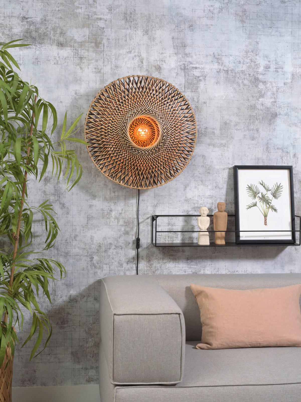 Wandleuchte Bali 1-flammig Mit Schnurschalter - Hellbraun/Schwarz, Design, Naturmaterialien/Metall (60/15cm) - Good & Mojo