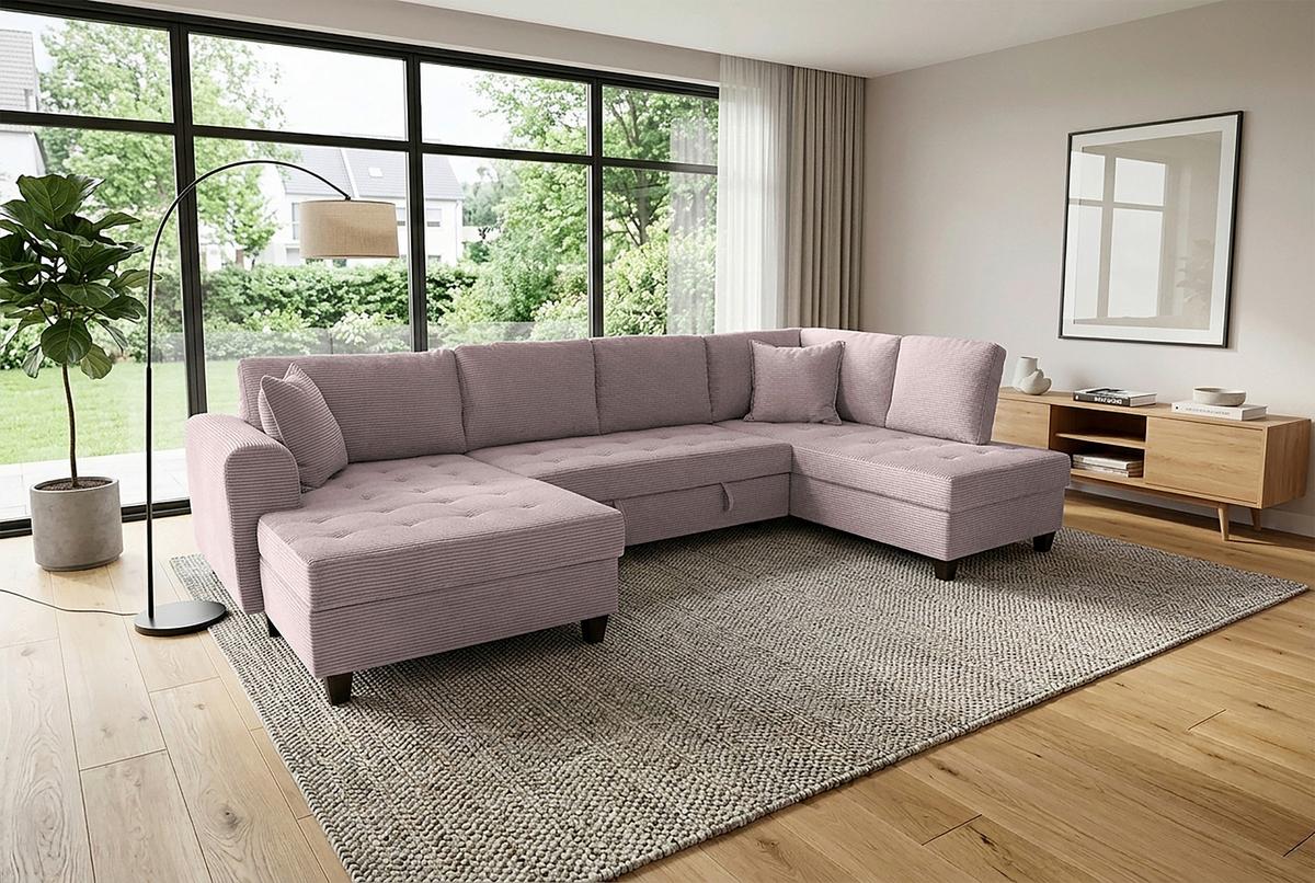 Wohnlandschaft Moritz Rosa U-Form:155x324x178 Cm - Rosa, Trend, Textil (155/324/178cm)
