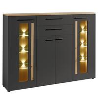 Vysoká vitrína LOFT-TWO - barvy dubu/černá, Moderní, kompozitní dřevo/plast (180/133/37cm) - Livetastic