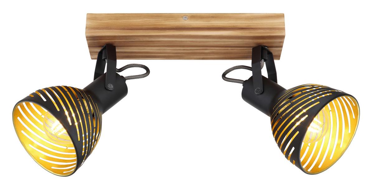 Strahler 2-Flammig verstellbar L: 30 cm - Dunkelbraun/Goldfarben, Basics, Holz/Metall (30/12,5/25cm) - Globo
