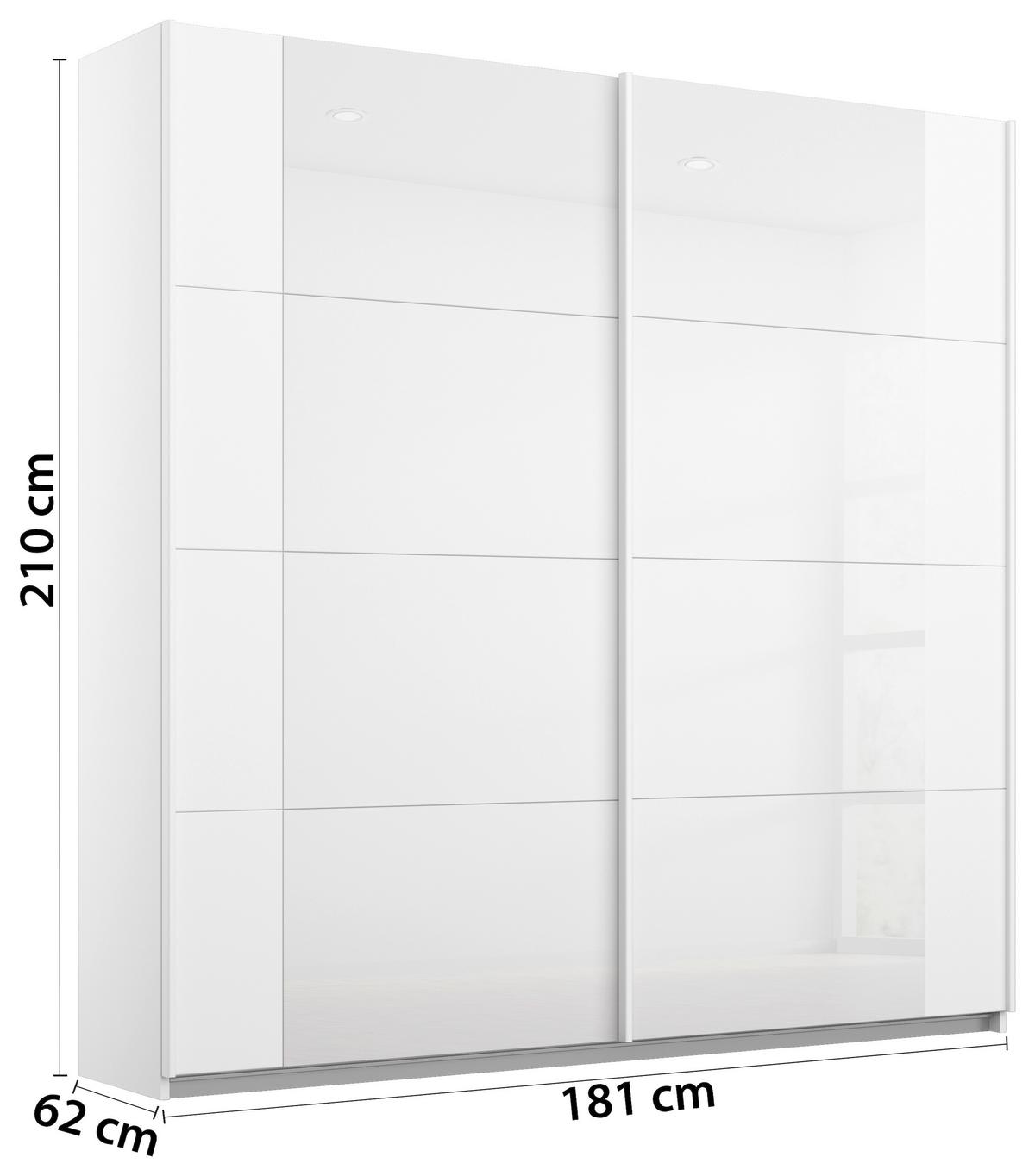 Schwebetürenschrank Artemis B: 181 Cm Weiß/weiß Hochglanz - Weiß Hochglanz/Weiß, MODERN, Glas/Holzwerkstoff (181/210/62cm) - Rauch Möbel