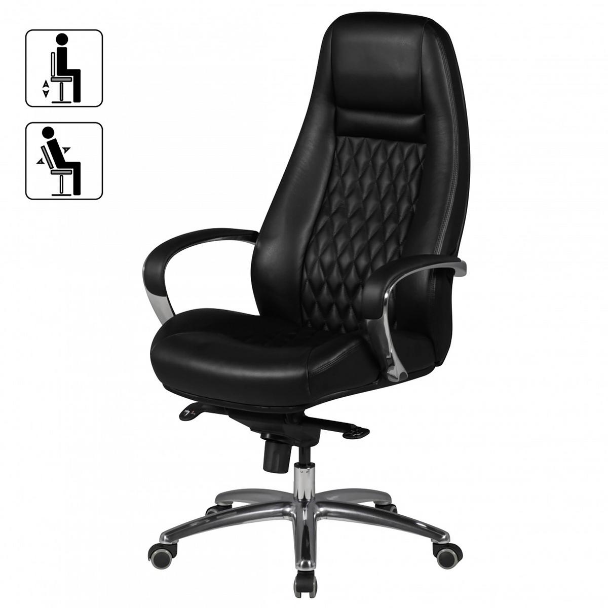 Kancelářske křeslo Austin z pravé kůže - černá/barvy hliníku, Moderní, kov/plast (68/130/68cm) - MID.YOU