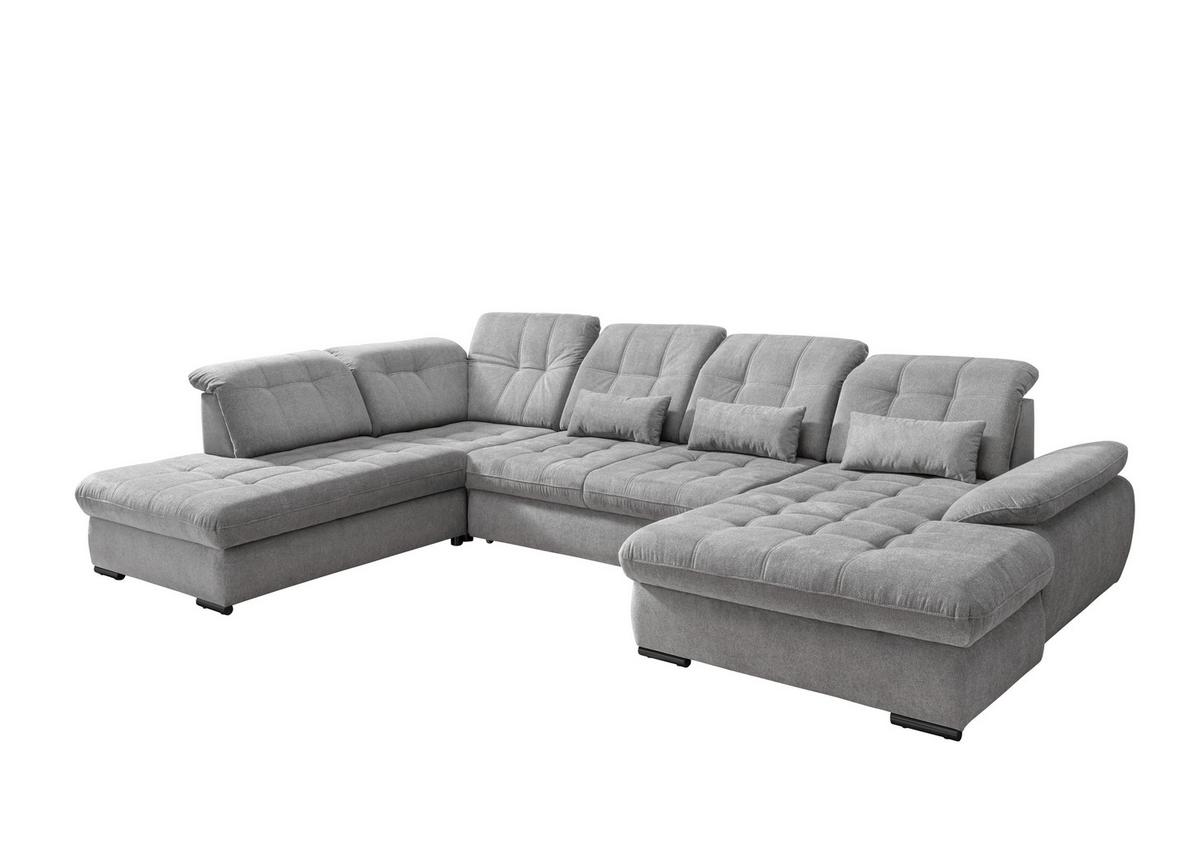 Wohnlandschaft Mit Bettkasten Rigatti Silberfarben B: 387 Cm - Silberfarben/Schwarz, MODERN, Textil (252/387/184cm) - Livetastic