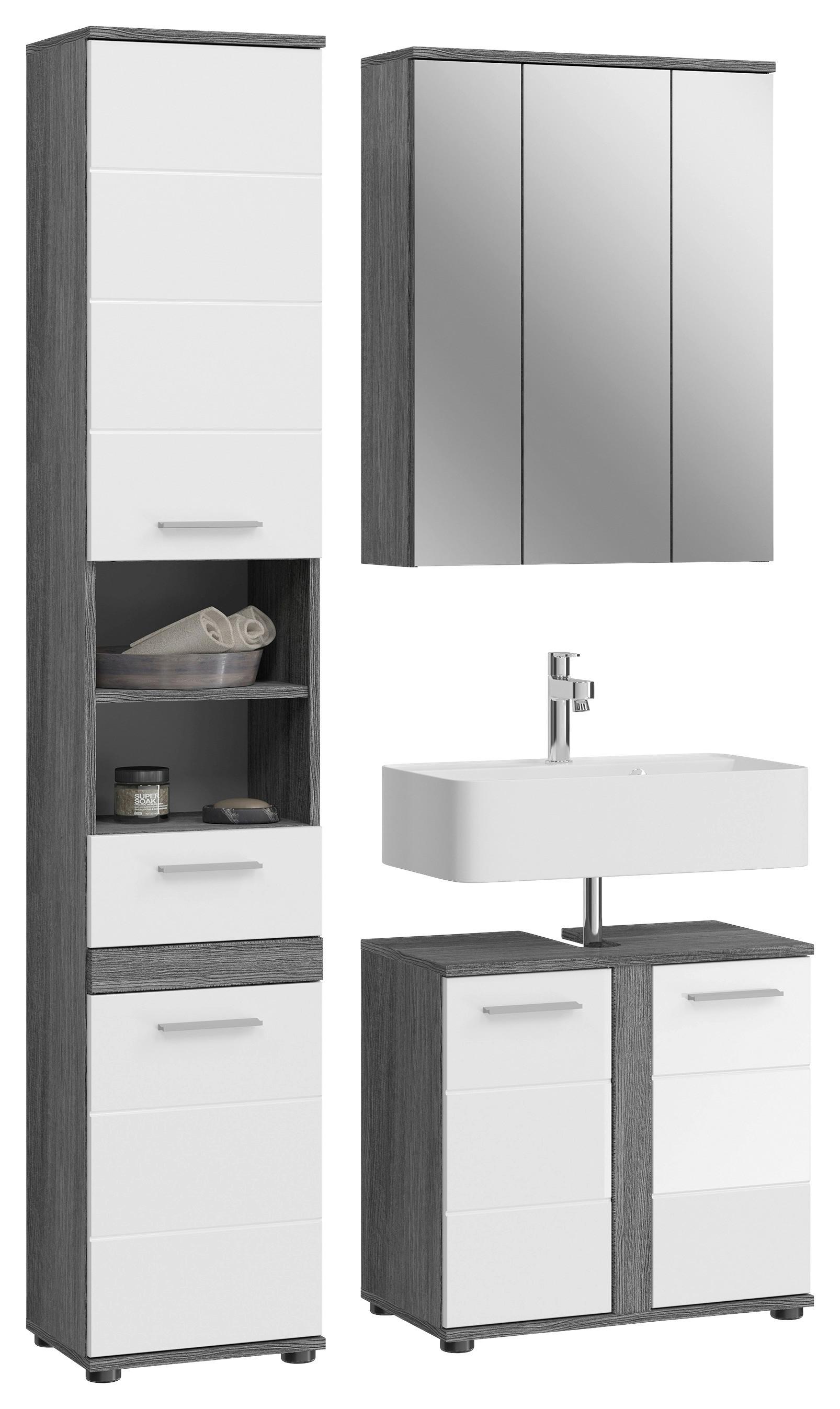 Badezimmer Blake Weiß Hg B: 105 Cm - Weiß Hochglanz/Schwarz, MODERN, Glas/Holzwerkstoff (105cm) - MID.YOU