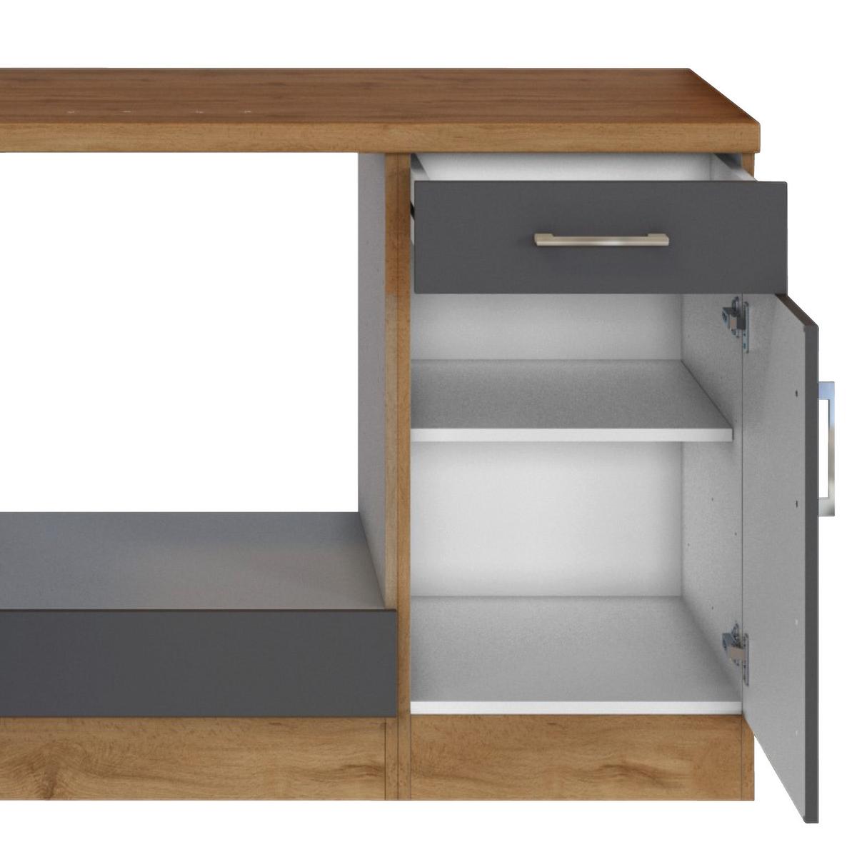 Küchenzeile Sorrento ohne Geräte 210 cm Anthrazit - Anthrazit/Eiche Wotan, MODERN, Holzwerkstoff (210cm) - Held