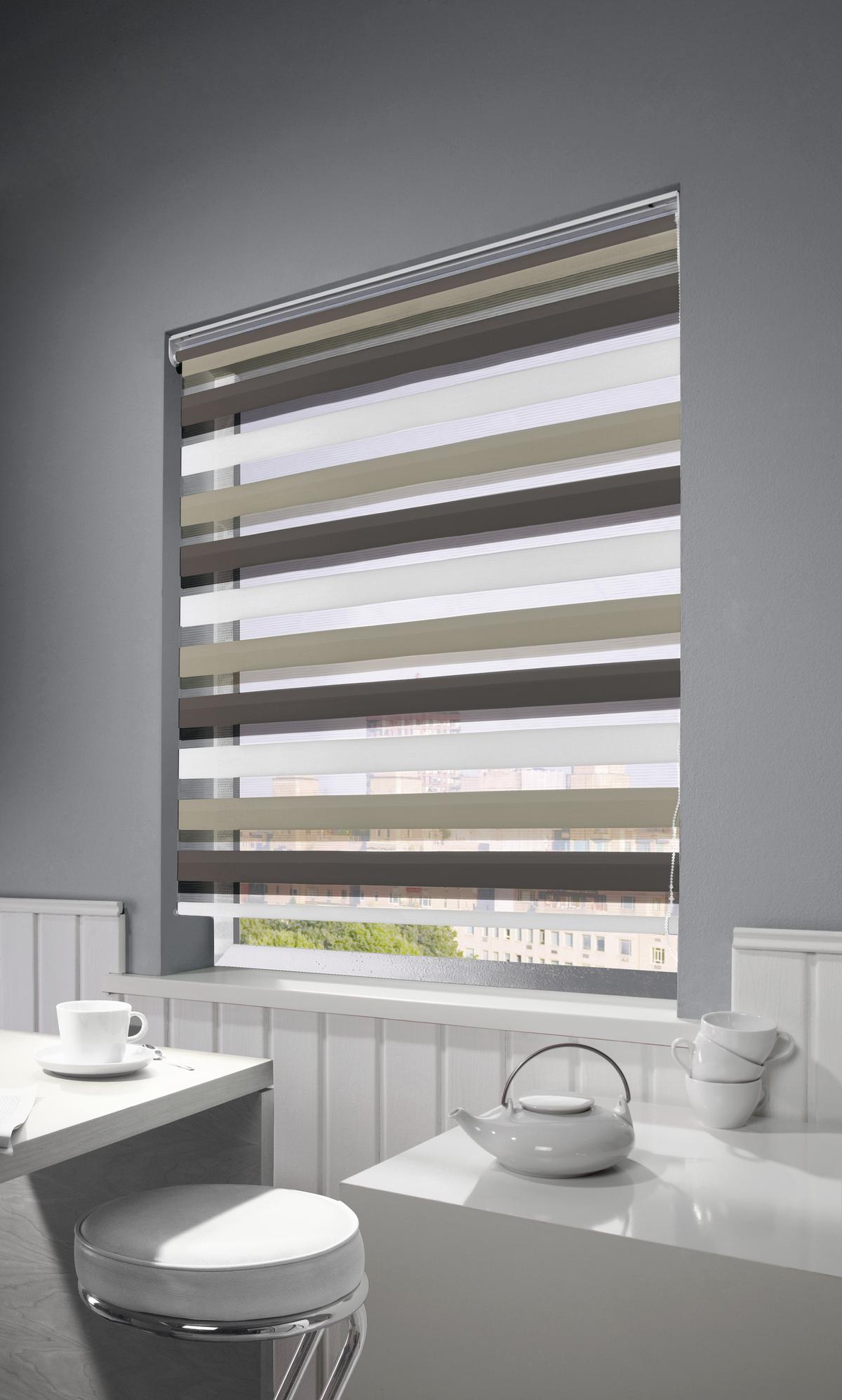 Doppelrollo Just Triple Braun, Grau, Weiß B: 80 cm - Braun/Weiß, Basics, Textil (80/210cm)