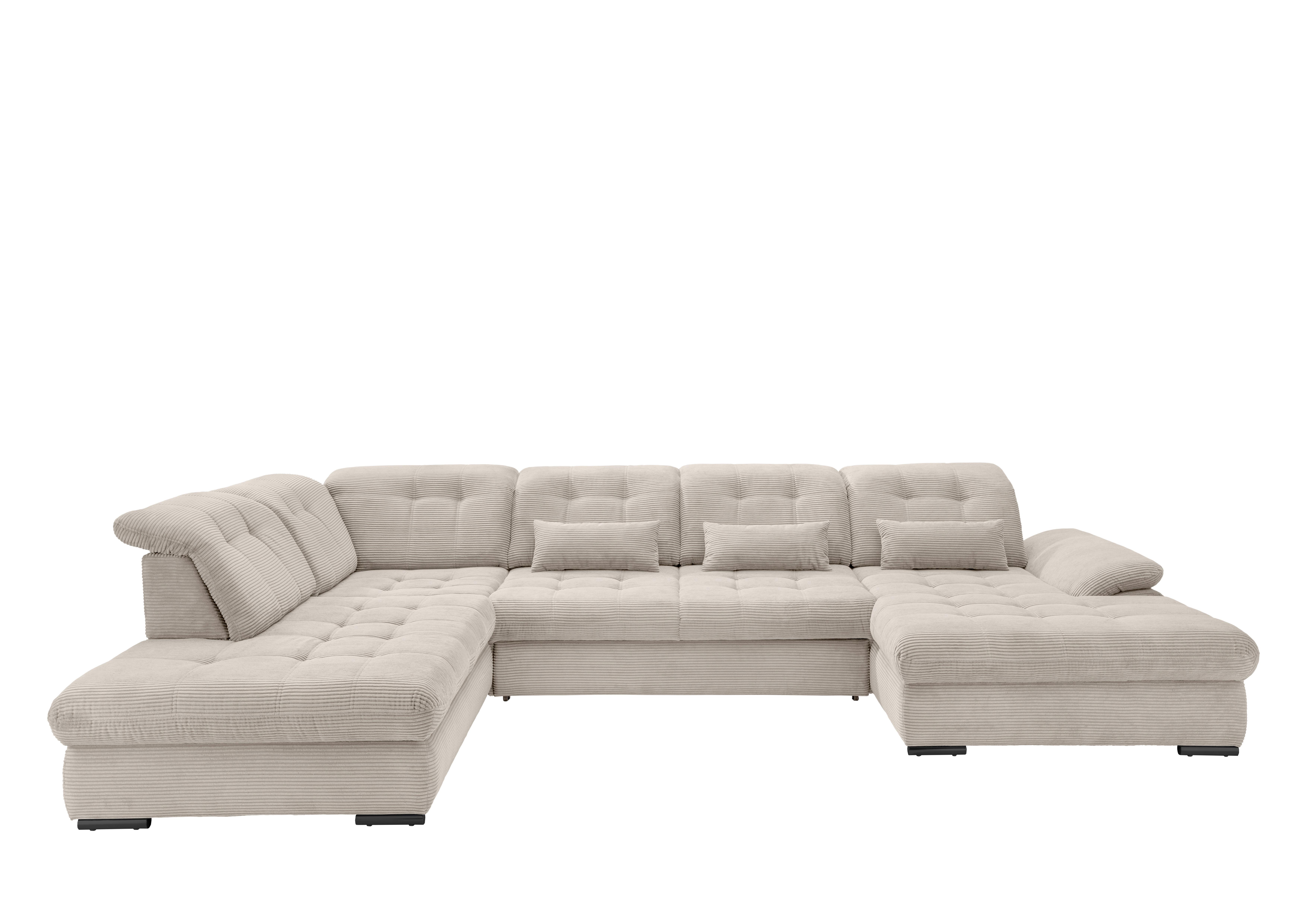 Wohnlandschaft mit Bettkasten Rigatti Beige B: 387 cm - Beige/Schwarz, MODERN, Textil (252/387/184cm) - Livetastic