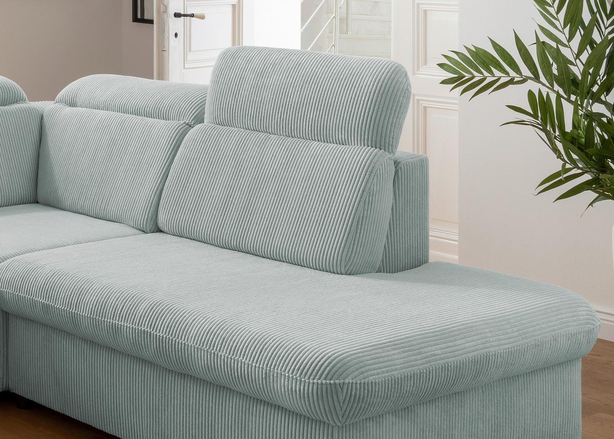 Ecksofa Vasto Hellblau S: 283x228 cm - Chromfarben/Hellblau, Design, Textil (283/228cm) - Livetastic