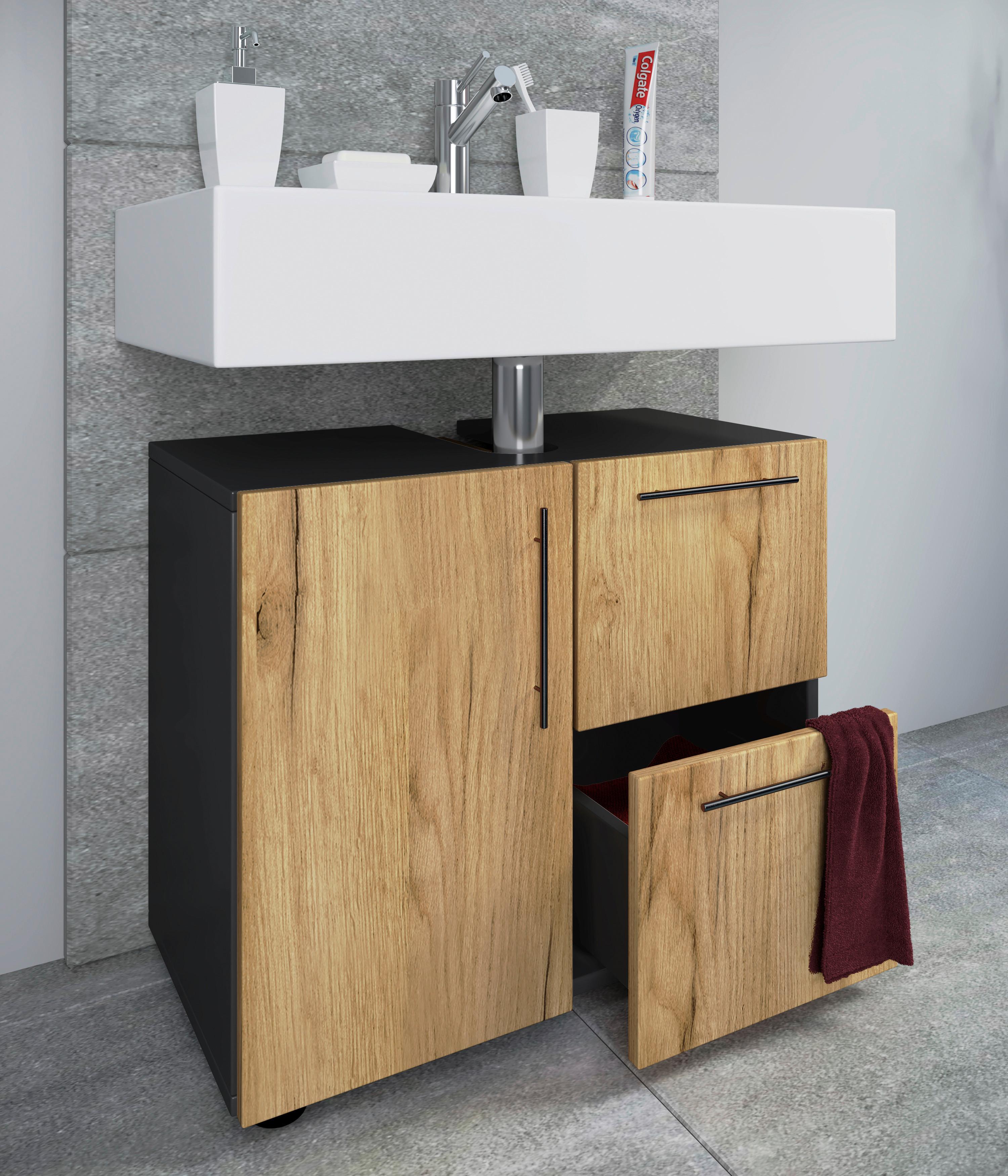 Waschbeckenunterschrank Flandu B: 61 cm, Anthrazit - Honigeiche/Anthrazit, MODERN, Holzwerkstoff (61/51/32cm) - MID.YOU
