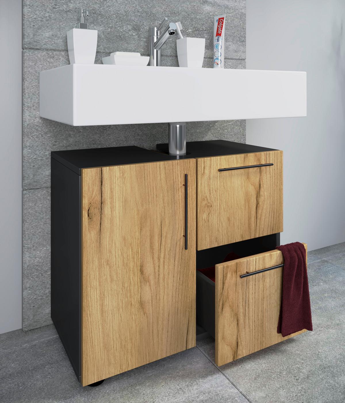 Waschbeckenunterschrank Flandu B: 61 Cm, Anthrazit - Honigeiche/Anthrazit, MODERN, Holzwerkstoff (61/51/32cm) - MID.YOU