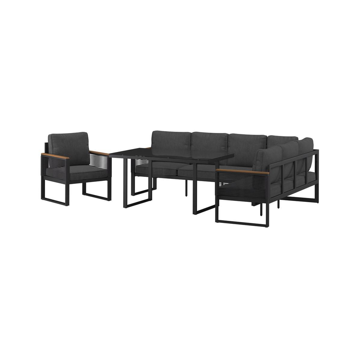 Loungegarnitur Orlando - Dunkelgrau/Naturfarben, MODERN, Glas/Kunststoff (245,5/182cm) - Beldano