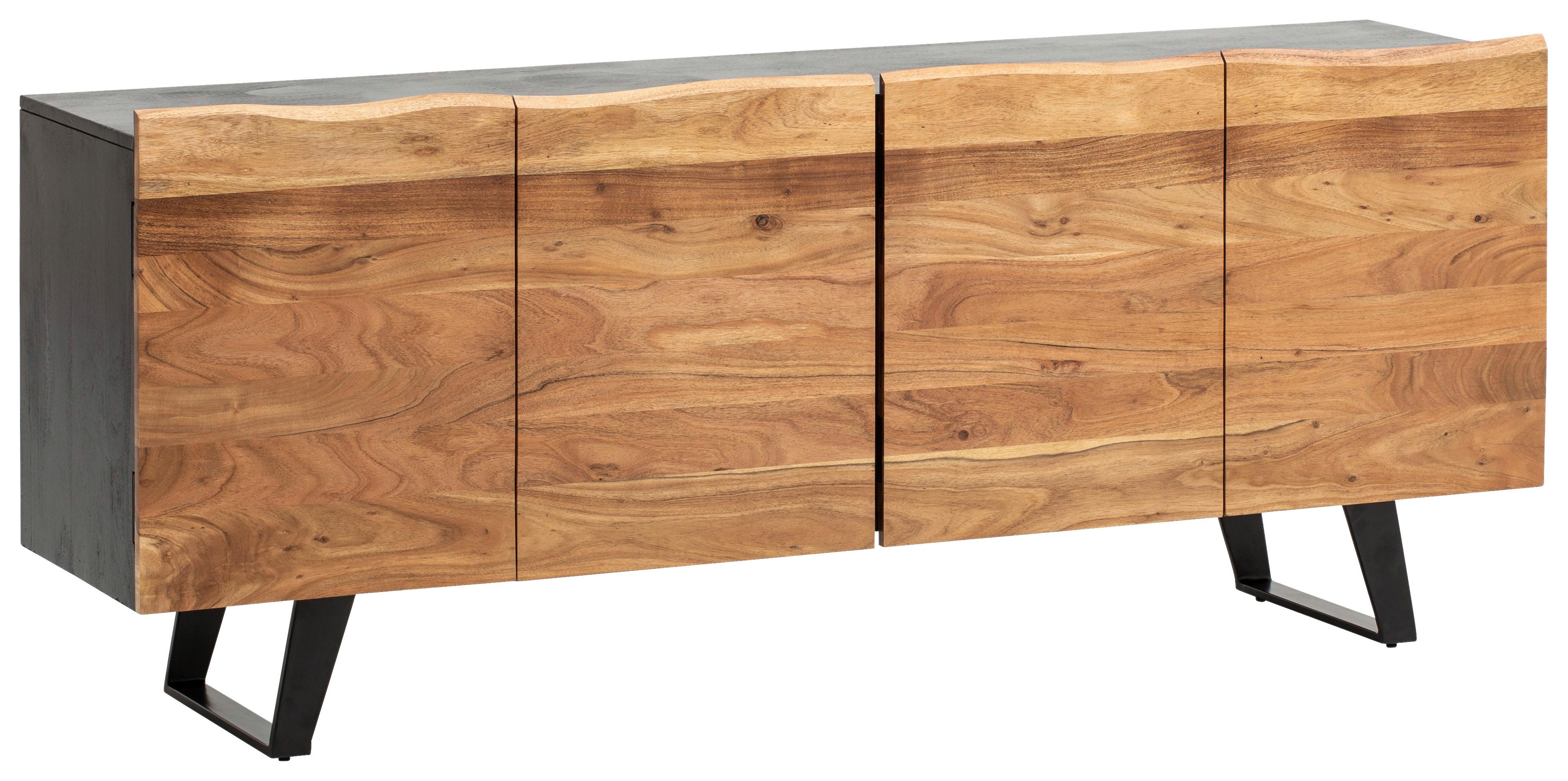 Sideboard Schwarz, Akaziefarben B: 180cm - Schwarz/Akaziefarben, Design, Holz (180/75/45cm) - MID.YOU