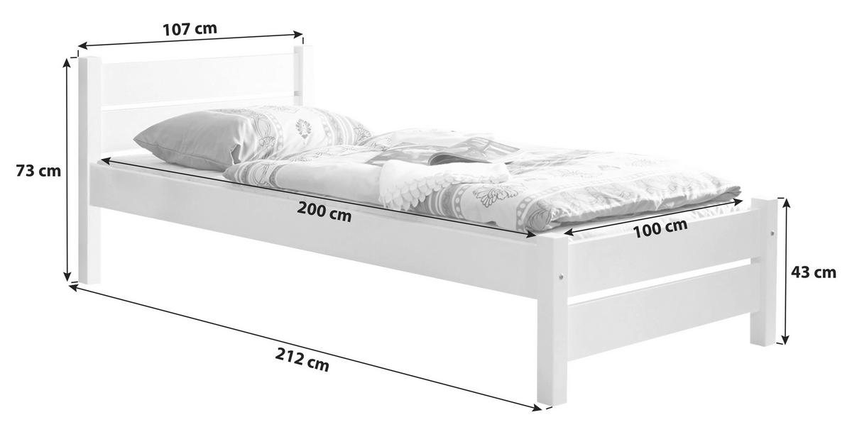 Posteľ z masívu Bora - 100x200cm - bílá, Konvenční, dřevo (100/200cm) - MID.YOU