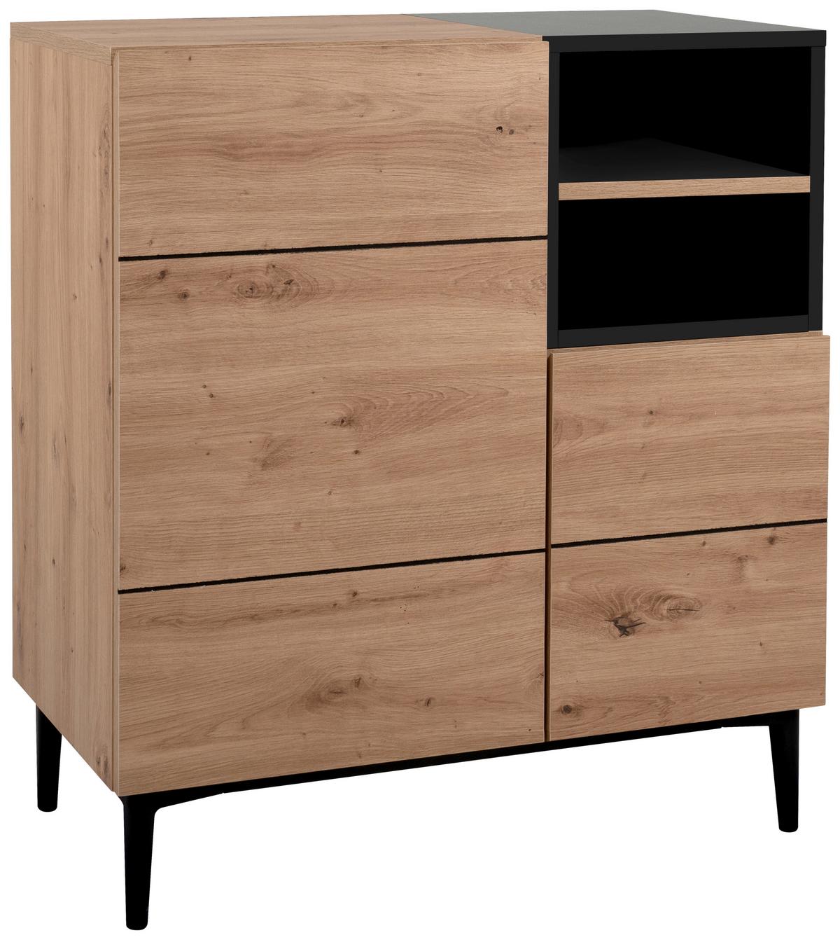 Kommode B 80 Cm Nola, Eiche Dekor/schwarz - Eichefarben/Schwarz, KONVENTIONELL, Holzwerkstoff (80/90/42cm) - MID.YOU