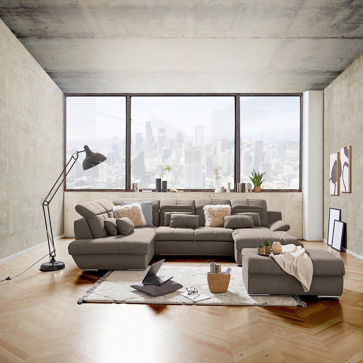 Wohnlandschaft Multi - Chromfarben/Dunkelbraun, MODERN, Textil (228/345/184cm) - Luca Bessoni