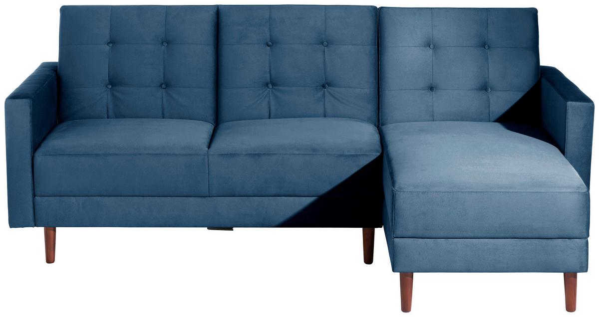Ecksofa Mit Schlaffunktion Easy Relax Dunkelblau Samt - Eschefarben/Dunkelblau, Design, Textil (223/152cm) - Max Winzer